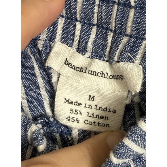 Beach Lunch Lounge Linen Blend Margot Drawstring Blue Pinstripe Pants Sz M Capri - Picture 8 of 13